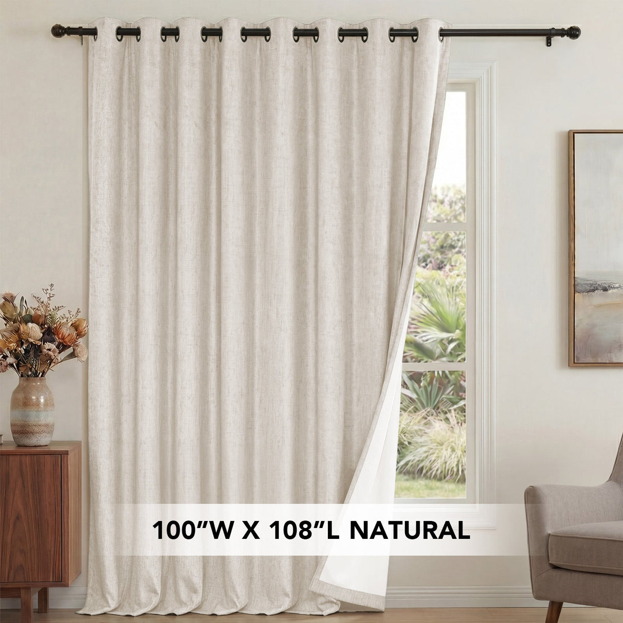 H.Versailtex 1 Panel Durable Thick Textured Linen Look Blackout Patio Door Grommet Curtain
