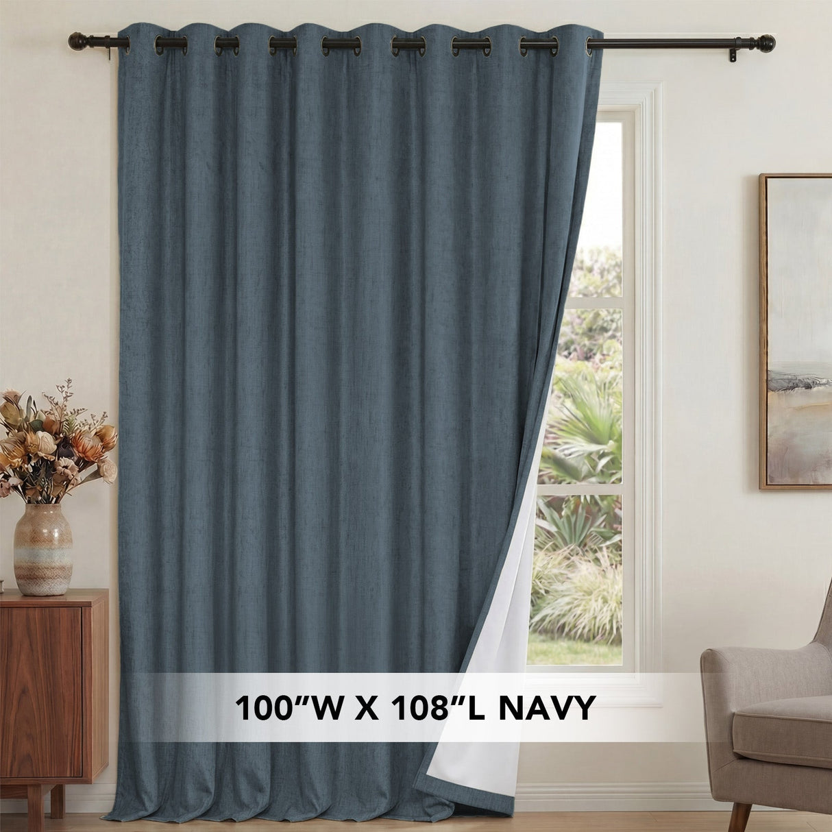 H.Versailtex 1 Panel Durable Thick Textured Linen Look Blackout Patio Door Grommet Curtain