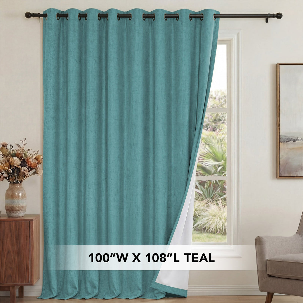 H.Versailtex 1 Panel Durable Thick Textured Linen Look Blackout Patio Door Grommet Curtain
