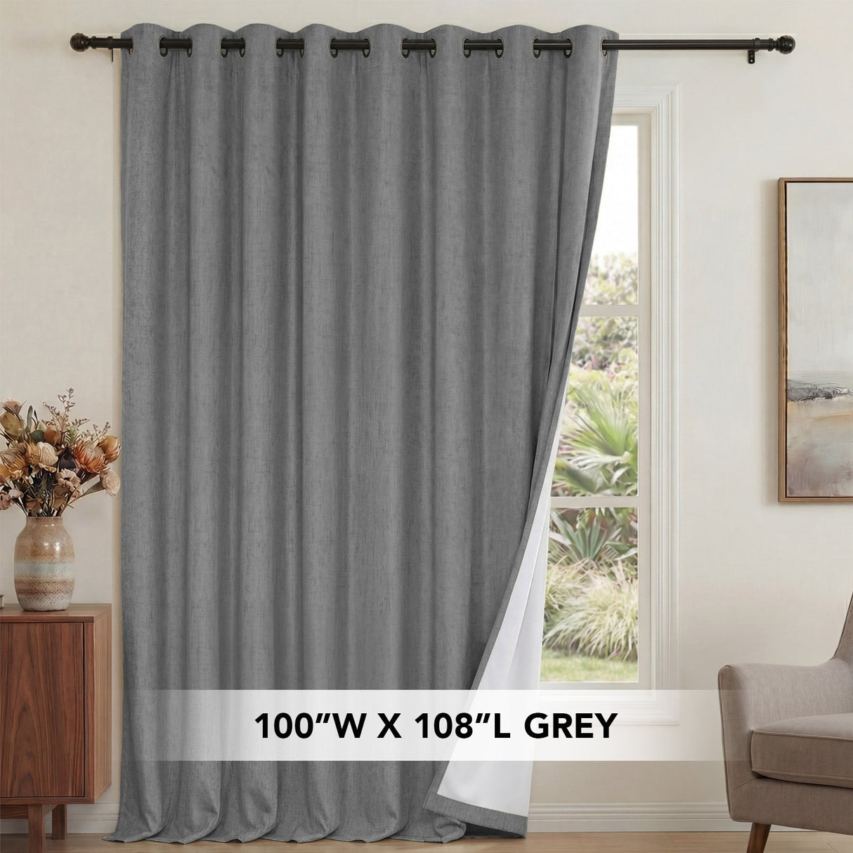 H.Versailtex 1 Panel Durable Thick Textured Linen Look Blackout Patio Door Grommet Curtain