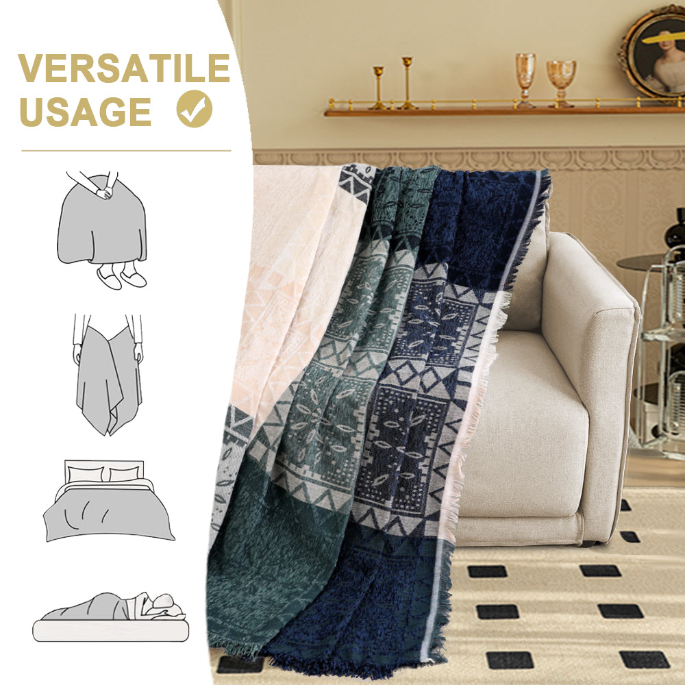 Premier Bohemian Cotton Sofa Cover Washable Throw Cover in Hippie-inspired Chenille Jacquard Fabric (71'' x 118'')