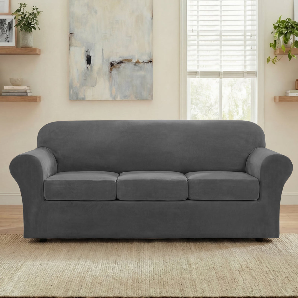 H.Versailtex Modern Velvet Plush High Stretch Sofa Slipcover with Elastic Bottom