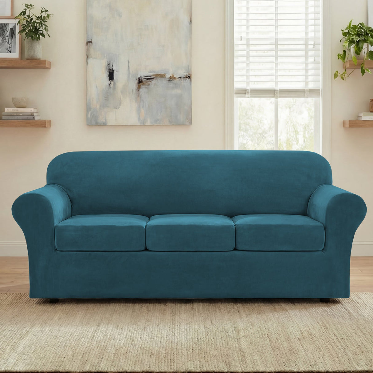 H.Versailtex Modern Velvet Plush High Stretch Sofa Slipcover with Elastic Bottom