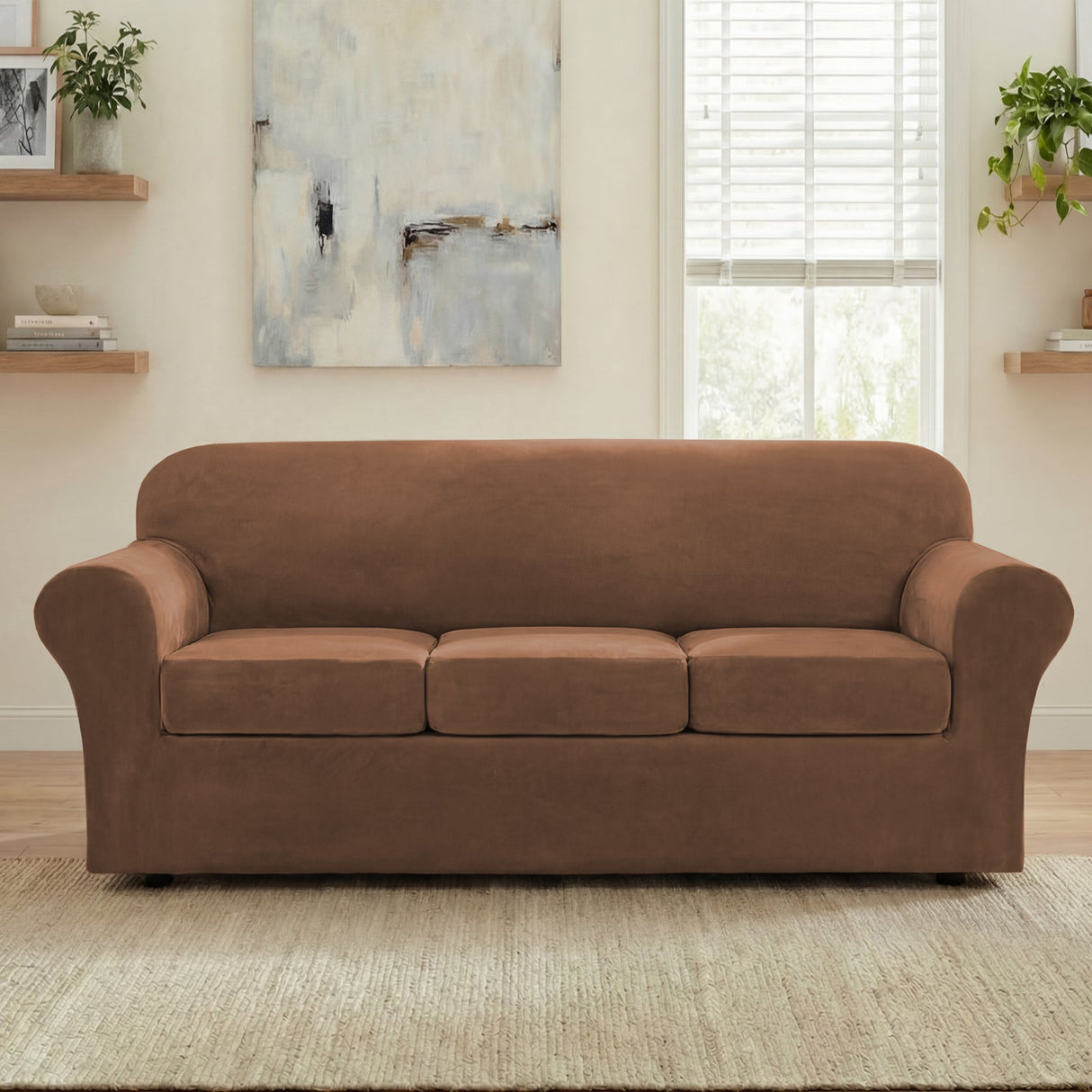 H.Versailtex Modern Velvet Plush High Stretch Sofa Slipcover with Elastic Bottom