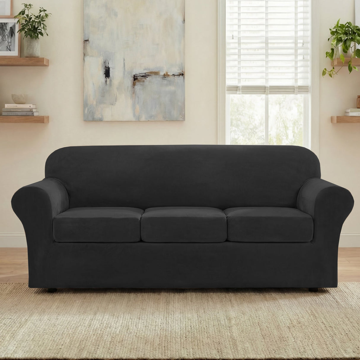 H.Versailtex Modern Velvet Plush High Stretch Sofa Slipcover with Elastic Bottom