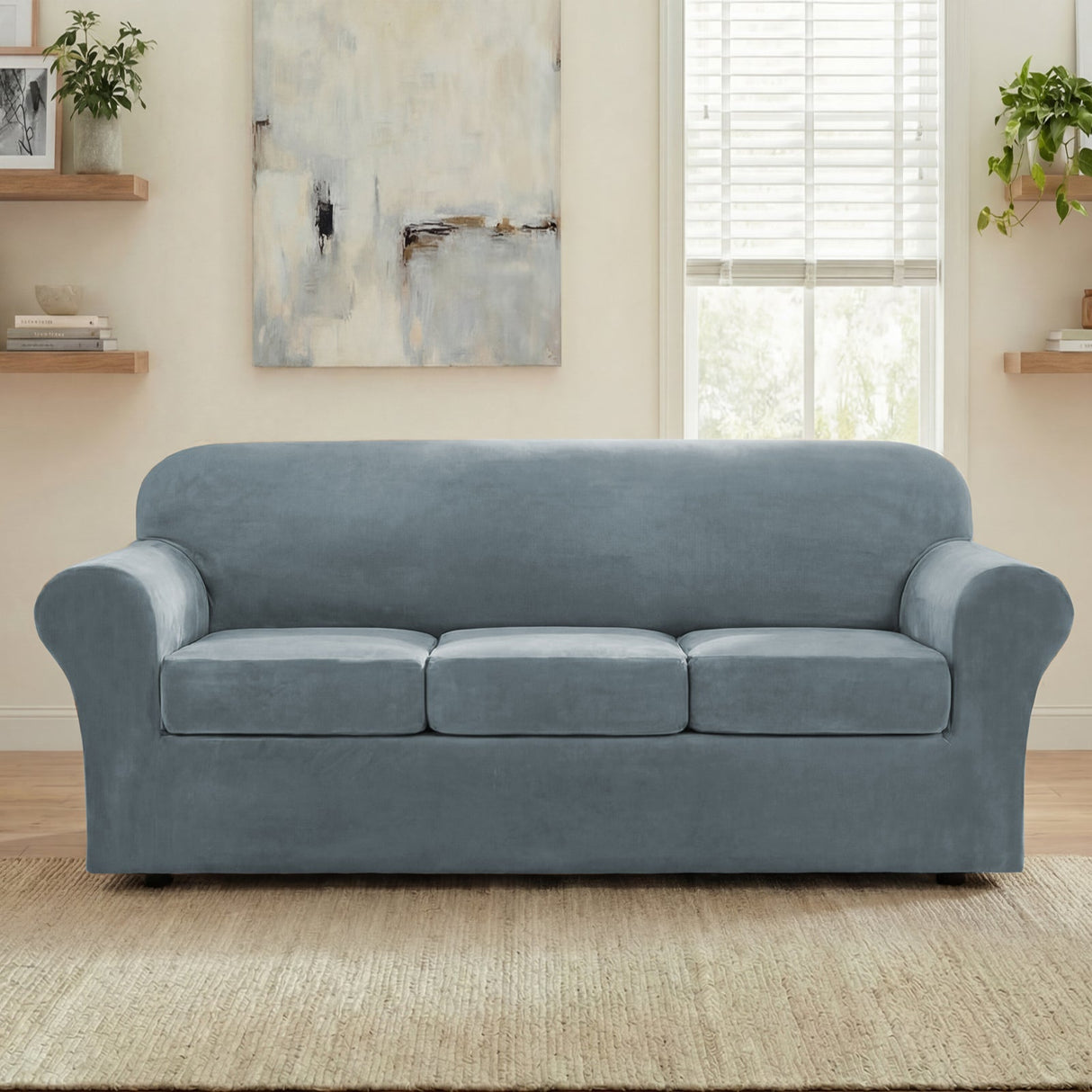 H.Versailtex Modern Velvet Plush High Stretch Sofa Slipcover with Elastic Bottom