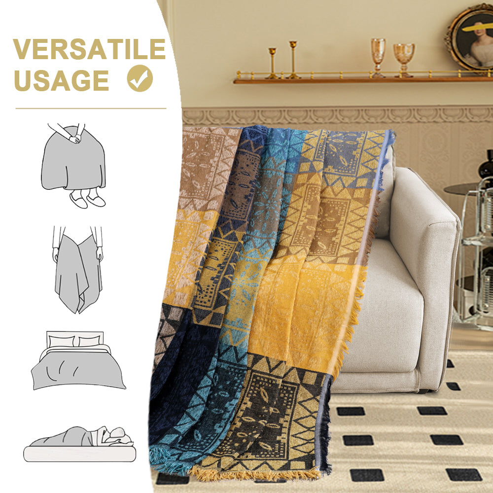 Premier Bohemian Cotton Sofa Cover Washable Throw Cover in Hippie-inspired Chenille Jacquard Fabric (71'' x 118'')