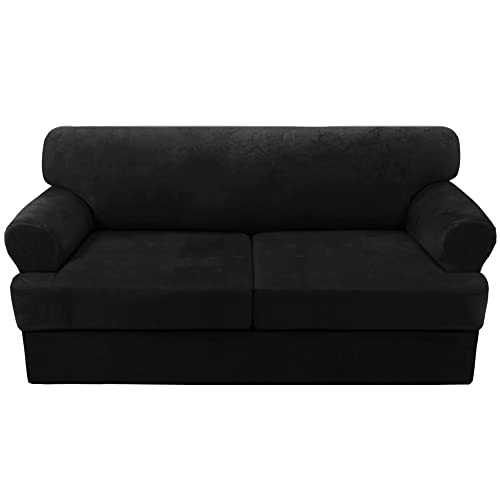 PrimeBeau Sofa Cover 3 Pieces T Cushion Loveseat Slipcovers Thick Velvet Couch Cover Furniture Protector Stretch T Cushion Sofa Covers for 2 Cushion Couch with 2 T Cushion Covers Washable