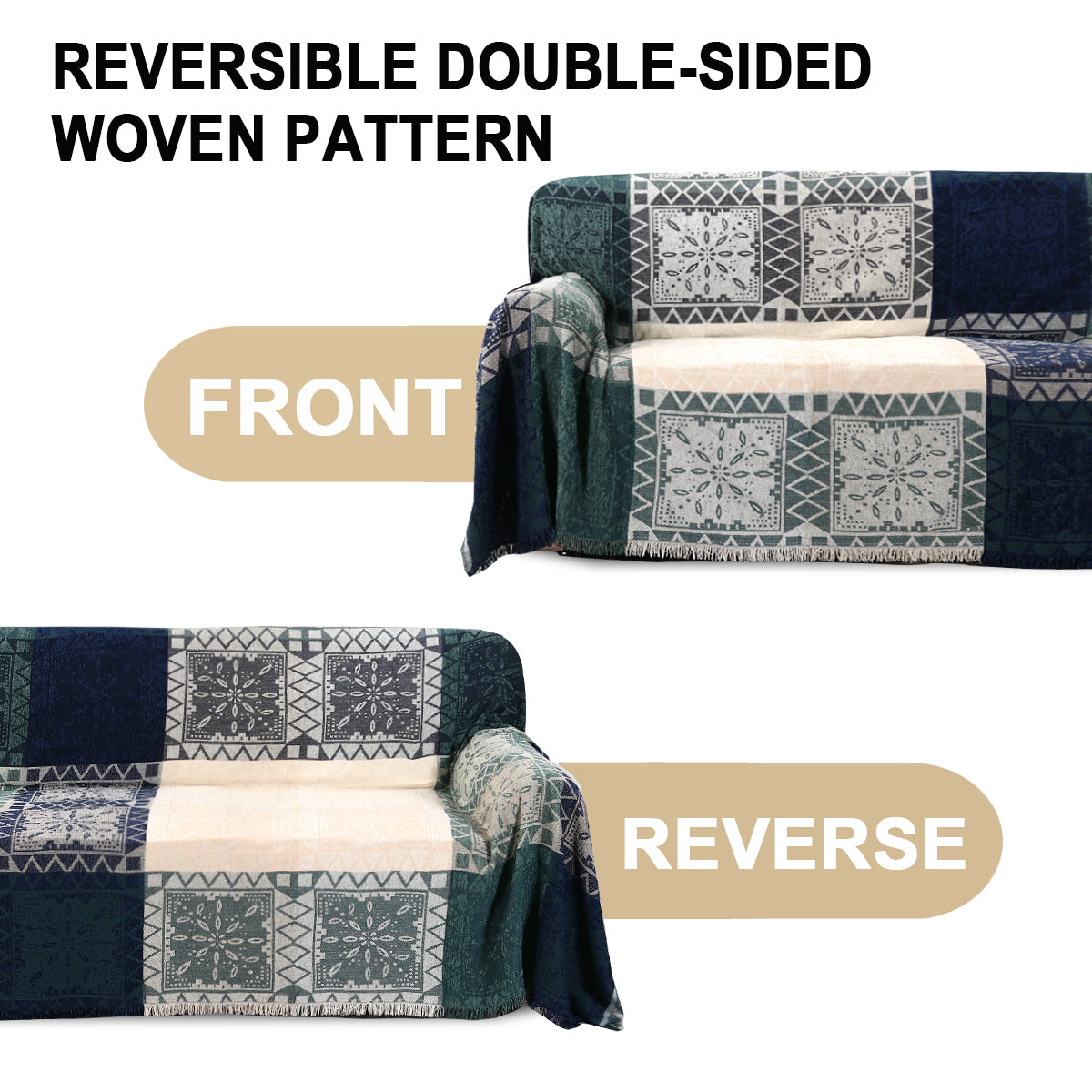 Premier Bohemian Cotton Sofa Cover Washable Throw Cover in Hippie-inspired Chenille Jacquard Fabric (71'' x 118'')