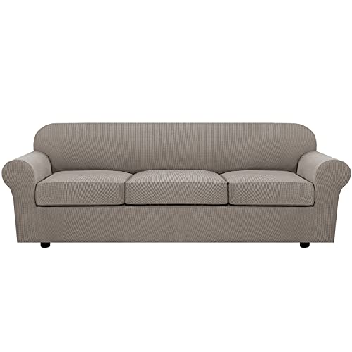 PrimeBeau 4 Pieces Premium Jacquard Sofa Slipcover Set, Sofa and Oversize Sofa