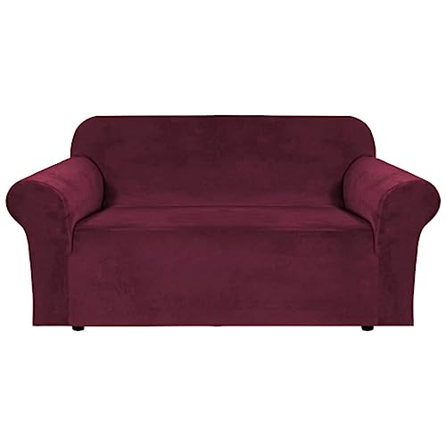 PrimeBeau Stretch Velvet Loveseat Covers for 2 Cushion Couch Covers for Living Room Sofa Covers Slipcovers with Non Slip Straps Bottom, Ultra Thick Comfy Velour