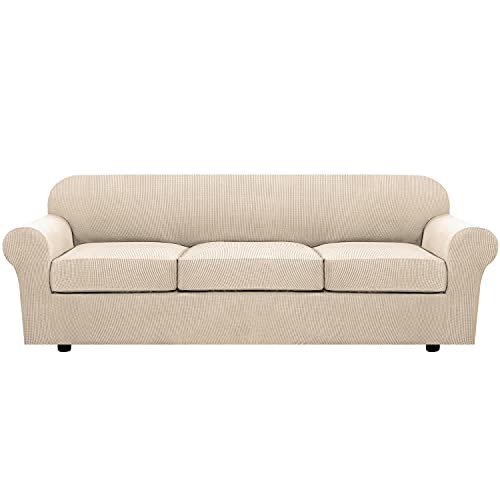 PrimeBeau 4 Pieces Premium Jacquard Sofa Slipcover Set, Sofa and Oversize Sofa