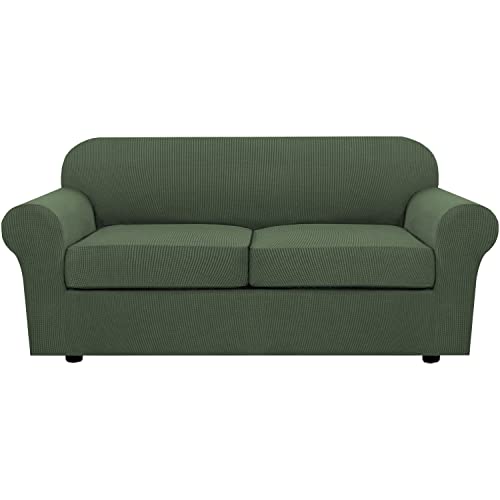 PrimeBeau Thicker Jacquard Fabric 3 Pieces Loveseat & Oversize Loveseat Covers for 2 Cushion Sofa Couch Slipcovers (Base Cover Plus 2 Seat Cushion Covers)