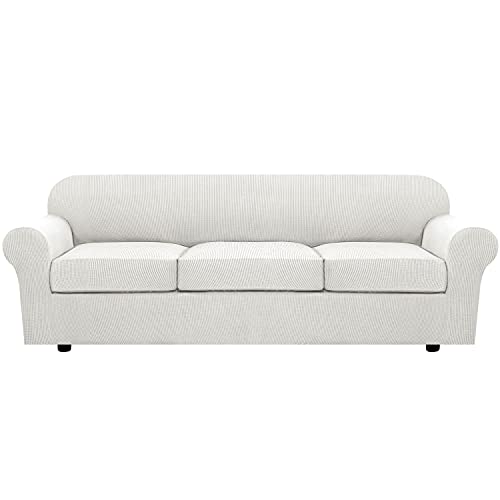 PrimeBeau 4 Pieces Premium Jacquard Sofa Slipcover Set, Sofa and Oversize Sofa