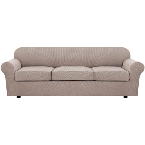 PrimeBeau Thicker Jacquard Fabric 3 Pieces Loveseat & Oversize Loveseat Covers for 2 Cushion Sofa Couch Slipcovers (Base Cover Plus 2 Seat Cushion Covers)