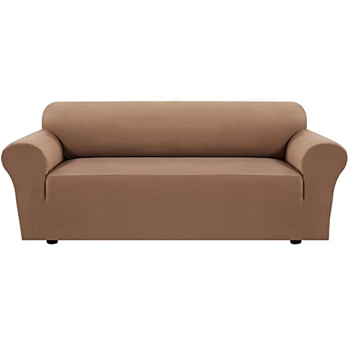 PrimeBeau 2023 Version Sofa Cover 1-Piece Stretch Couch Covers for 3 and 4 Cushions Couch Sofa Cover Spandex Non Slip Soft Form Fit Furniture Protector with Elastic Bottom