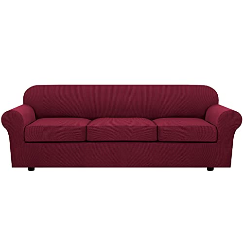 PrimeBeau 4 Pieces Premium Jacquard Sofa Slipcover Set, Sofa and Oversize Sofa