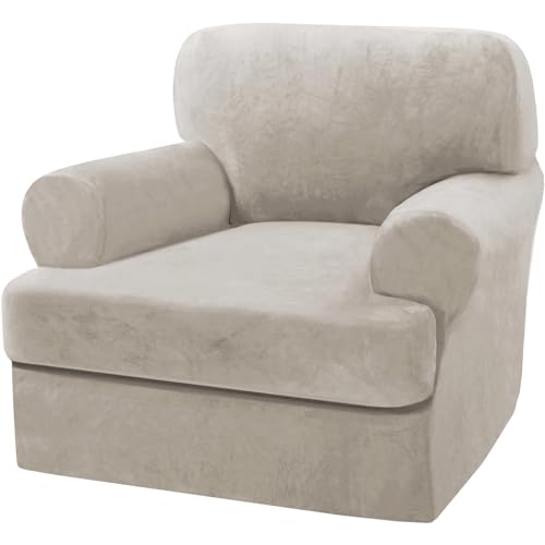 PrimeBeau 2 Piece Armchair Slipcovers Thick Velvet Couch Cover Furniture Protector Stretch Sofa Covers for 1 Cushion Couch with 1 Individual T Cushion Covers Washable