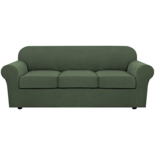 PrimeBeau Thicker Jacquard Fabric 3 Pieces Loveseat & Oversize Loveseat Covers for 2 Cushion Sofa Couch Slipcovers (Base Cover Plus 2 Seat Cushion Covers)