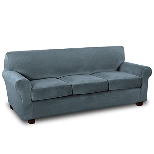 PrimeBeau Real Velvet Plush 4 Piece Stretch Sofa Covers Couch Covers for 3 Cushions Couch Sofa Covers
