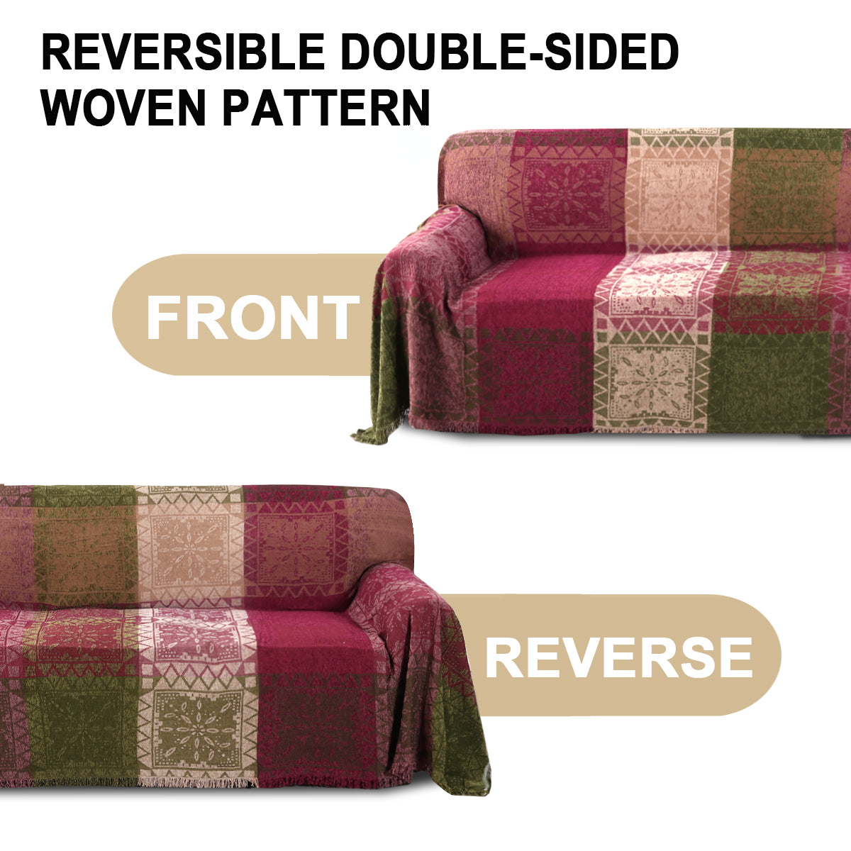 Premier Bohemian Cotton Sofa Cover Washable Throw Cover in Hippie-inspired Chenille Jacquard Fabric (71'' x 118'')