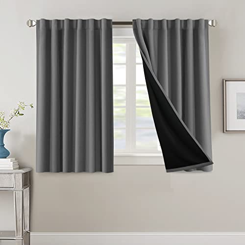 PrimeBeau 100% Blackout Curtains with Black Liner Back Tab Top, 2 Panels (52 Series)