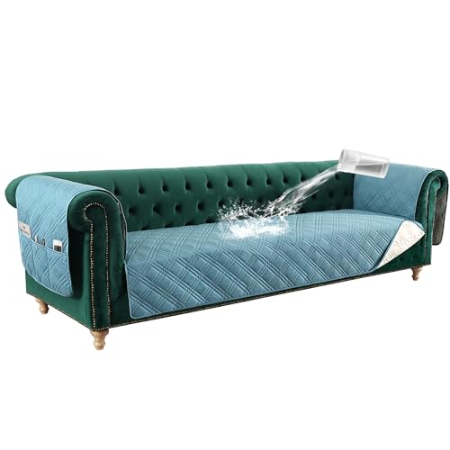 PrimeBeau 100% Waterproof Sofa & Oversize Sofa Covers Traditional Chesterfield Sofa Covers with Extra Long Armrest Cover Waterproof and Washable Thick Couch Cover for Dogs (1 Piece)