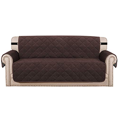 Thick Velvet Sofa Cover Soft Couch Cover for 2 Cushion Sofa Slipcover Washable Furniture Protector for Dogs, Non-Slip Elastic Straps Fit Sitting Width Up to 54"(Loveseat, Ivory)