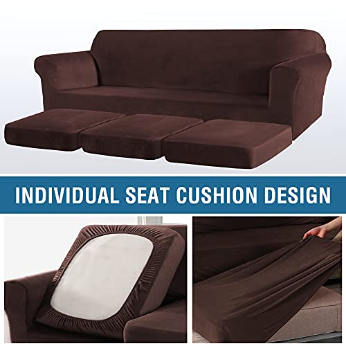 PrimeBeau Real Velvet Plush 4 Piece Stretch Sofa Covers Couch Covers for 3 Cushions Couch Sofa Covers