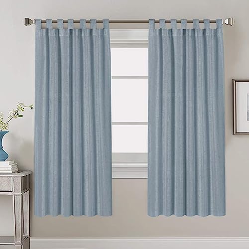 PrimeBeau Natural Linen Mix Tab Top Curtains, Light Filtering Panels (Set of 2)