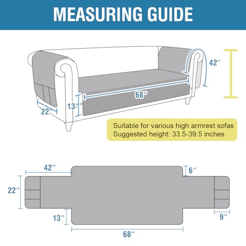 PrimeBeau 100% Waterproof Sofa & Oversize Sofa Covers Traditional Chesterfield Sofa Covers with Extra Long Armrest Cover Waterproof and Washable Thick Couch Cover for Dogs (1 Piece)