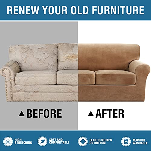 PrimeBeau Real Velvet Plush 4 Piece Stretch Sofa Covers Couch Covers for 3 Cushions Couch Sofa Covers