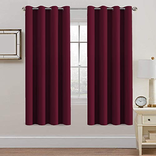 PrimeBeau Blackout Grommet Solid Color Curtain Set of 2 Panels, W52" Short