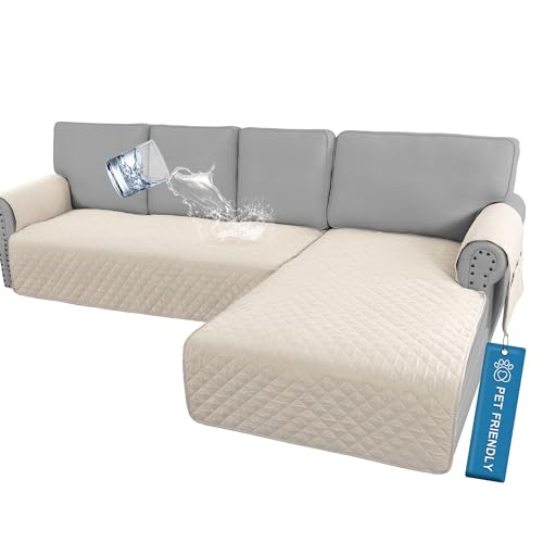 PrimeBeau 2 Piece L Shaped Couch Covers for Sectional Sofa Couch Cover with Chaise Lounge 100% Waterproof Furniture Covers for Pets