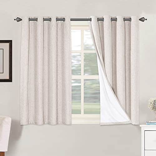 H.VERSAILTEX Primitive Linen Curtains 100% Blackout Curtain Drapes Burlap Fabric Curtains with White Thermal Insulated Liner, Grommet Top Curtains Living Room/Bedroom (2 Panels, 52 x 45 Inch, Ivory)
