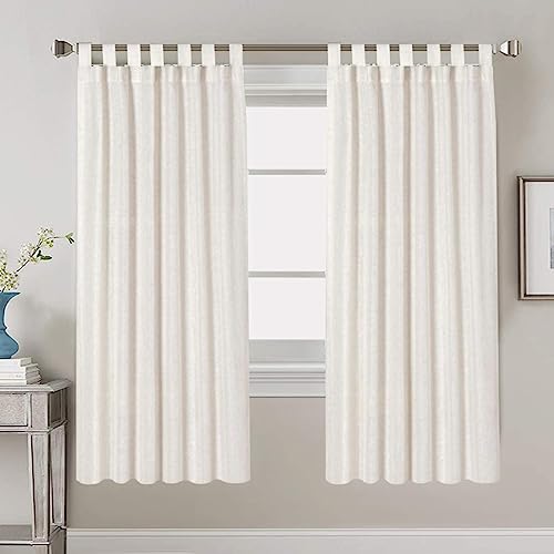 PrimeBeau Natural Linen Mix Tab Top Curtains, Light Filtering Panels (Set of 2)
