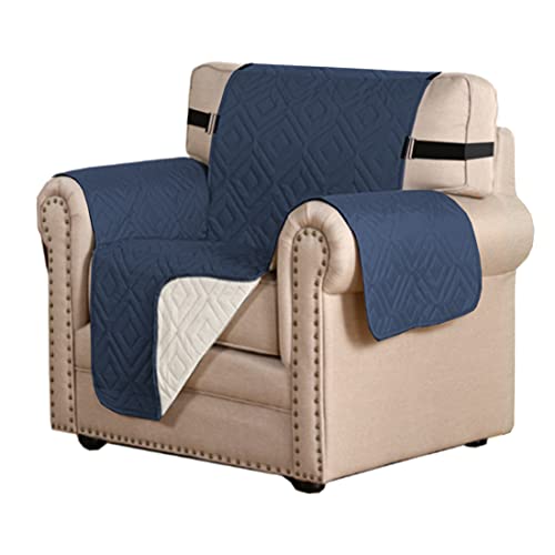 PrimeBeau Reversible Armchair Protector Slipcover Water Resistant Anti-Slip Couch Cover with Elastic Straps, Pets Protection, Stylish Decor, Easy Care