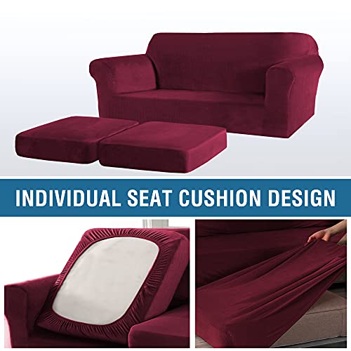 PrimeBeau Real Velvet Plush 3 Piece Stretch Loveseat Covers Couch Covers for 2 Cushions Couch Loveseat Covers