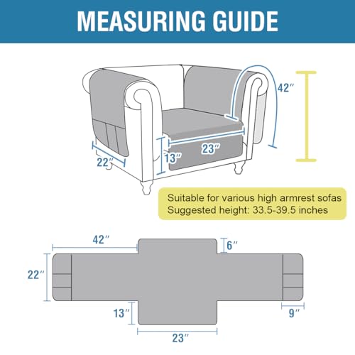 PrimeBeau 100% Waterproof Oversized Armchair Couch Covers Traditional Chesterfield Sofa Covers with Extra Long Armrest Cover Waterproof and Washable Thick Couch Cover for Dogs (1 Piece)