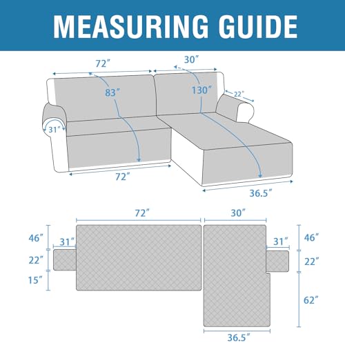 PrimeBeau 100% Waterproof Sectional Couch Covers 2-Piece Couch Cover L Shape Sofa Covers Washable for Dogs Non Slip (Loveseat)
