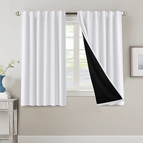 PrimeBeau 100% Blackout Curtains with Black Liner Back Tab Top, 2 Panels (52 Series)