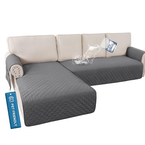 PrimeBeau 2 Piece L Shaped Couch Covers for Sectional Sofa Couch Cover with Chaise Lounge 100% Waterproof Furniture Covers for Pets