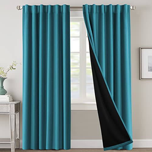 PrimeBeau 100% Blackout Curtains with Black Liner Back Tab Top, 2 Panels (52 Series)