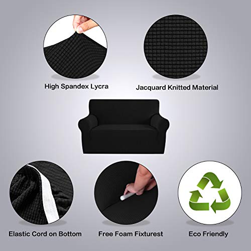 PrimeBeau Stretch Loveseat Slipcovers|Sofa Cover for Loveseat 1 Piece with Elastic Bottom, Textured Checked Jacquard Fabric