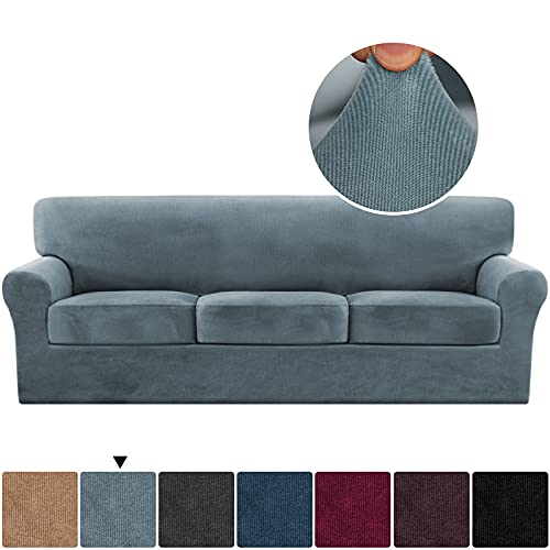 PrimeBeau Real Velvet Plush 4 Piece Stretch Sofa Covers Couch Covers for 3 Cushions Couch Sofa Covers