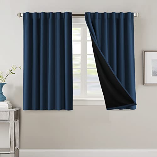 PrimeBeau 100% Blackout Curtains with Black Liner Back Tab Top, 2 Panels (52 Series)
