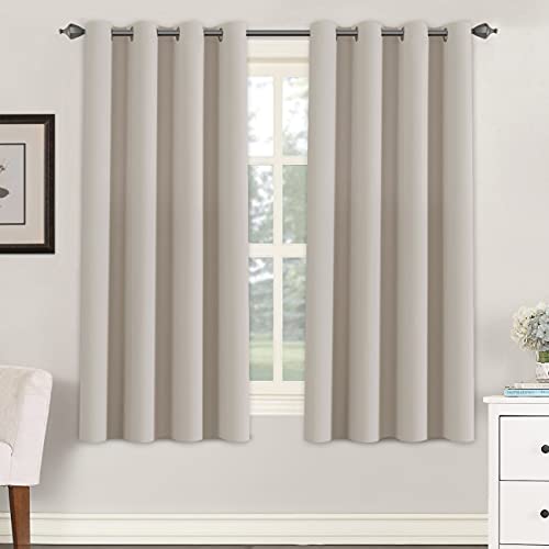 PrimeBeau Blackout Grommet Solid Color Curtain Set of 2 Panels, W52" Short