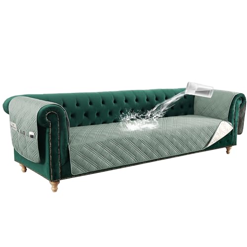 PrimeBeau 100% Waterproof Sofa & Oversize Sofa Covers Traditional Chesterfield Sofa Covers with Extra Long Armrest Cover Waterproof and Washable Thick Couch Cover for Dogs (1 Piece)