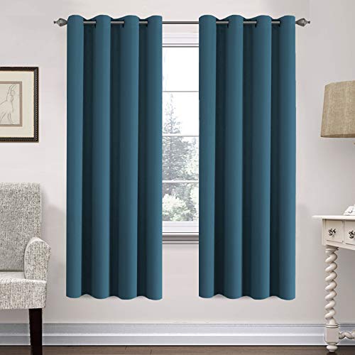 PrimeBeau Blackout Grommet Solid Color Curtain Set of 2 Panels, W52" Short