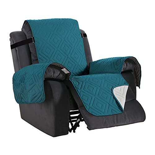 H.VERSAILTEX Reversible Quilted Recliner Covers Water Resistant Furniture Protector for Reclienr Chair with Elastic Straps for Pets Kids Sitting Width Up to 22"(Recliner, Dark Teal/Beige)